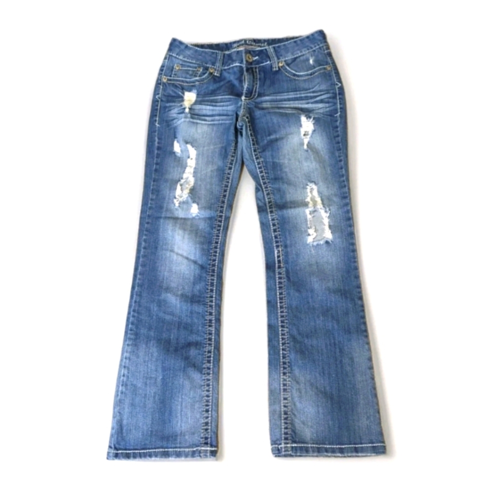 Red Camel Denim Jeans Size 9 Inseam 30” Blue Distressed Boot Cut Button Pockets